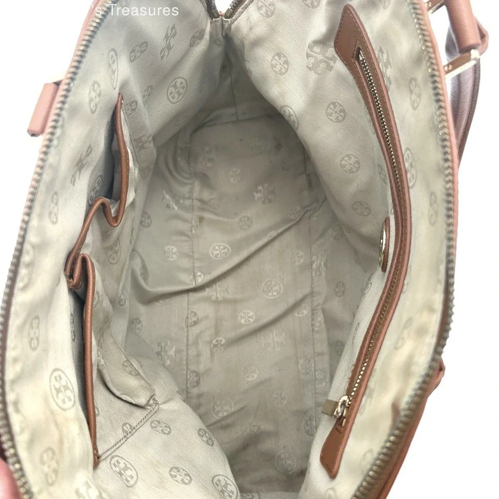 Tory Burch Women's Robinson Dome Satchel Tan Saffiano Leather Handbag